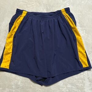 Men's Navy Athletic Shorts with Yellow Side Panels - Lightweight Sportswear